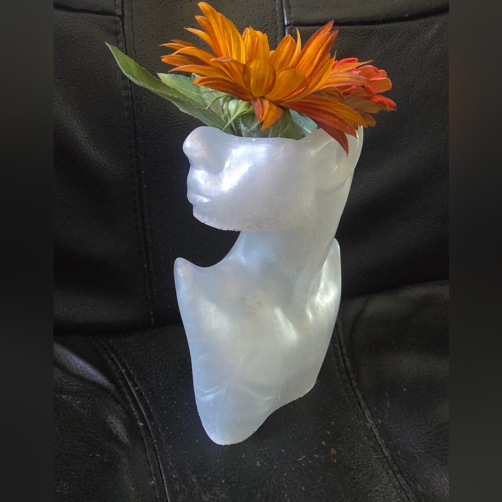 6 Inch High Flower Vase/ Planter Handmade With Resin Ladies Face